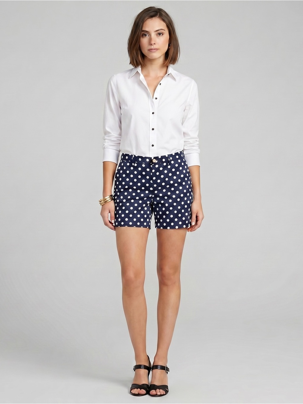 LRL Black Polka Dot Flat 5” inseam  Front Women’s Size 6 Shorts Pockets !